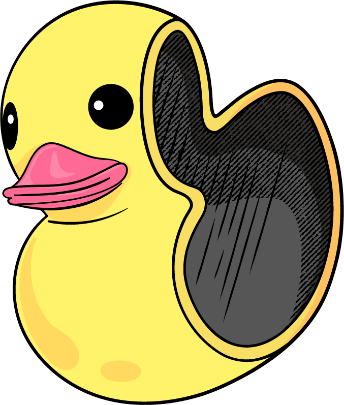 a stylised drawing of a cartoon duck looking to the left