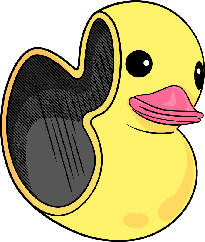 a stylised drawing of a cartoon duck looking to the right